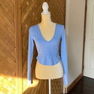 (Free Movement) FREEPEOPLE BABY BLUE YOGA LONG SLEEVE TOP WITH MESH BACK